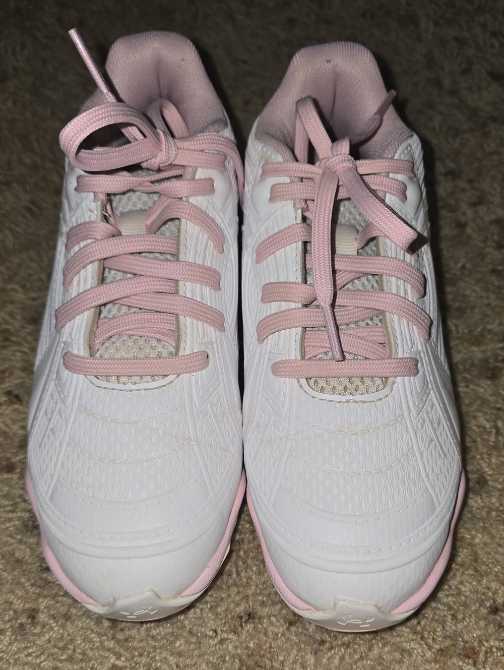 Under Armour Kids White and Light Pink Athletic Cleats